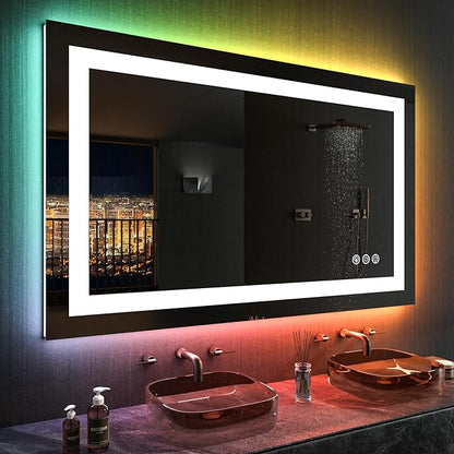 LOAAO 48"X32" LED Bathroom Mirror with Lights, Anti-Fog, Dimmable, RGB Backlit + Front Lighted, Bathroom Vanity Mirror for Wall, Memory Function