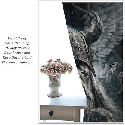 Fantasy Norse Viking Curtains for Bedroom - Cool Gothic Vintage Vikings Mystical Symbol Eagle Window Drapes,Energy Saving Thermal Insulated Rod Pocket Bedroom Blackout Curtains 2 Panels 63L x 27.5W