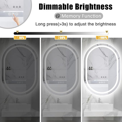 Oval LED Bathroom Mirror with Light 40" x 30", Oval Lighted Mirror for Bathroom,Pill-Shaped Frameless Oval Bathroom Mirror with Light,3 Color,Dimmable,Anti-Fog(Horizontal/Vertical)