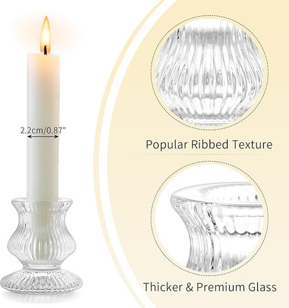 Romadedi Glass Candle Holder for Candlestick - 20 Pcs Clear Small Tapered Candle Holder Decor Bulk Wedding Table Centerpiece for Candle Sticks Christmas Party Living Room Dinner Advent