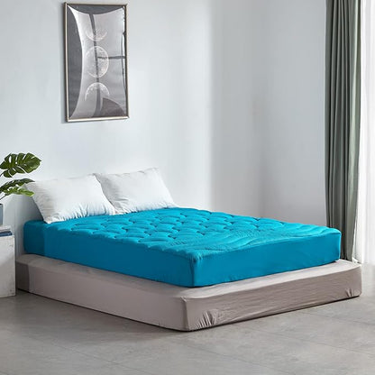 SLEEP ZONE Full Size Cooling Mattress Pad for Double Bed, Premium Zoned Quilted Mattress Topper, Wrap Around Mattress Protector Cover, Machine Wash Durable, Deep Pocket 8-21 inch, Teal, Full