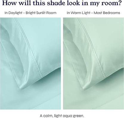 California Design Den Full Size Bed Sheets Set - Soft 400 Thread Count Sateen, Natural 100% Cotton Sheets with Deep Pockets, Breathable, Cooling and Durable Bedding Set - Seafoam