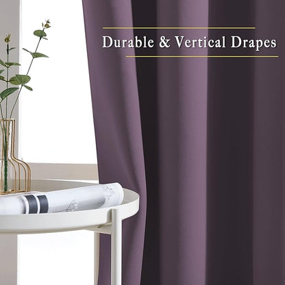 NICETOWN Plum Living Room Curtains 90 inches Long, Grommet Home Fashion Energy Saving Room Darkening Sound Dampening Window Treatments for Bedroom, 2 Panels, W52 x L90
