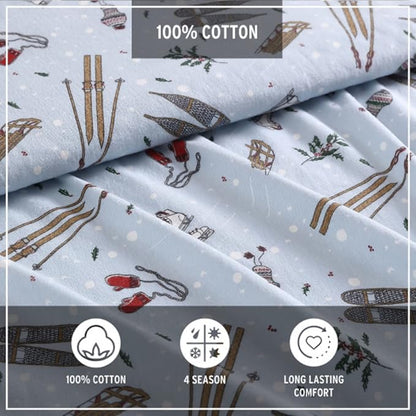 Eddie Bauer - Queen Sheets, Cotton Flannel Bedding Set, Brushed For Extra Softness, Cozy Home Decor (Snow Days, Queen)