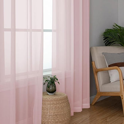 Aiyufeng Blush Pink Sheer Curtains 63 Inch Length 2 Panels Set, Light Filtering Airy Rod Pocket Light Pink Window Curtain Treatment Drapes for Kitchen Bedroom Living, Each 40Wx63L Inches