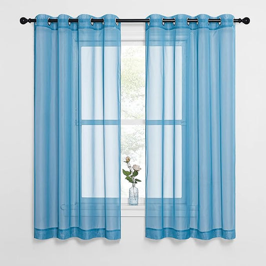 NICETOWN Sheer Curtains for Bedroom Windows, Grommet Living Room Curtain Drapes Voile Textured Soft & Lightweight Window Dressing for Nursery, Turquoise, W54 x L63, 2 Panels