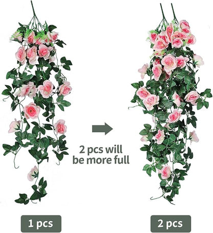 RECUTMS 2PCS Artificial Hanging Flower 3.3Ft Fake Garland for Home Room Garden Wedding Indoor Outdoor Decoration (Champagne)