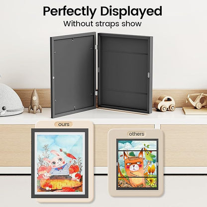 BAIJIALI Black Art Frames for Kids Artwork - Front Opening Holds 150 Drawings, 3D Crafts - 4 Packs 8.5x11 with mat or 9x12 without Mat