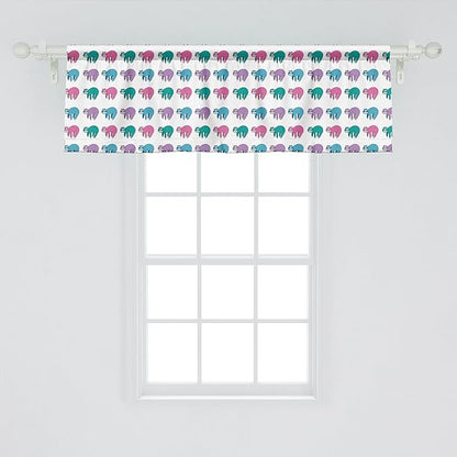 Ambesonne Funny Sloth Window Valance, Colorful Art Repeating Lazy Animal on Plain Backdrop, Curtain Valance for Kitchen Bedroom Decor with Rod Pocket, 54" X 18", Dark Seafoam Pink