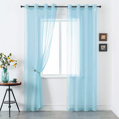 DUALIFE Sky Blue Voile Sheer Curtains Grommet,Look Semi Natural Light Flow Sheer Drapes,Elegant Solid Color Touch Soft Drapes for Living Room Bedroom,Set of 2 Panels 52X120 Inch Long 10 FT Baby Blue