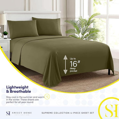 Full Size Sheet Sets - Breathable Luxury Sheets with Full Elastic & Secure Corner Straps Built In - 1800 Supreme Collection Extra Soft Deep Pocket Bedding Set, Sheet Set, Full, Olive