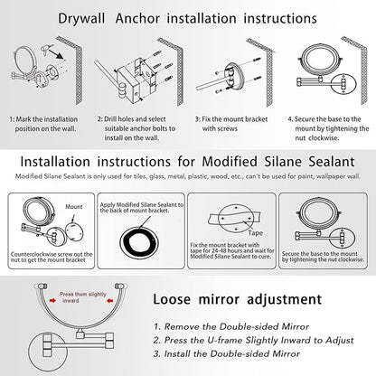 Makeup Mirror Wall Mounted with Lights and 10X Magnification, 8 Inches Rechargeable Double Sided Magnifying, Touch Dimmable Extended Arm 360 Rotation, Foldable Cosmetic Mirror Brushed Nickel