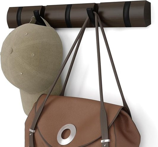 Umbra Flip Wall-Mounted Coat Rack Rail Hook for Hats, Jackets, Bags and More – Modern, Space-Saving Storage Organizer for Entryway, Mudroom, Closet, Bathroom, Bedroom, Kids Room, or Nursery, 5 Hooks,
