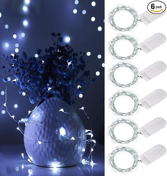 Cool White Fairy Lights Battery Operated String Lights 6 Pack Mini Lights, 20 LED 7ft Twinkle Firefly Starry Lights for DIY Craft Mason Jar Bedroom Wedding Party Table Christmas Decoration