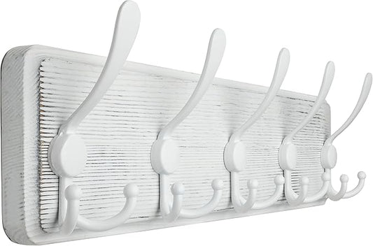 WEBI Coat Rack Wall Mount,5 Triple Hooks for Hanging Coats,16" Hole to Hole,Coat Hooks Wall Mounted,Coat Hanger Wall Hook Rack Rail for Clothes,Jacket,White