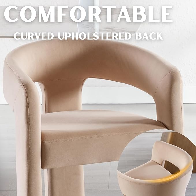 Modern Barrel Dining Chairs Set of 6, Velvet Upholstered Accent Side Chair with Arms Comfy Makeup Vanity Chairs, Dining Living Room Kitchen Chairs, Khaki