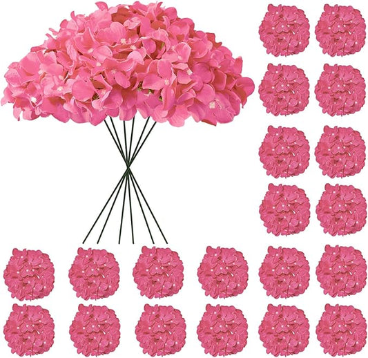 Hydrangea Artificial Flowers, 20 Pcs Hot Pink Hydrangea Artificial Flowers Bulk, Faux Hydrangea Flowers For Outdoor, Fake Silk Fuchsia Hydrangea Flowers With Stems For Wedding Decoration Decor