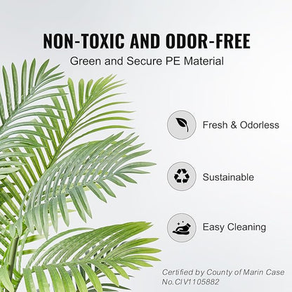 VEVOR Artificial Palm Tree, 4 FT Tall Faux Plant with 10 Artificial Leaves and Moss-Covered Potting Soil, Lifelike Green Fake Tree for Home Office Christmas Decor Indoor Outdoor - 2 Pack