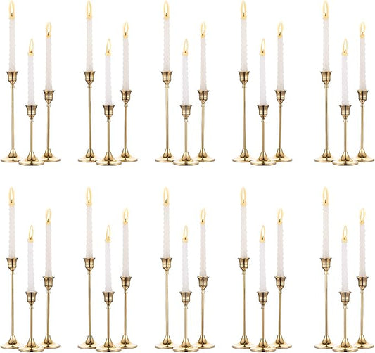 Nuptio Candlestick Holders Taper Candle Holder 10 Sets(30 Pcs) Gold Candle Sticks Holder Metal Candle Holders for Tapered Candles Table Centerpiece for Wedding Candlelight Dinner Birthday Decor