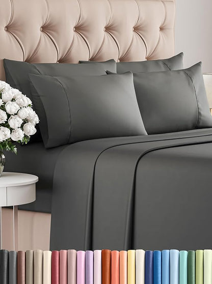 Queen 6 Piece Sheet Set - Comfy Breathable & Cooling - Ultra-Soft Hotel Luxury Bedding Set with 8-16 Inch Deep Pockets - 1 Flat & 1 Fitted Sheet & 4 Pillowcases - Wrinkle Free & Easy Care - Charcoal