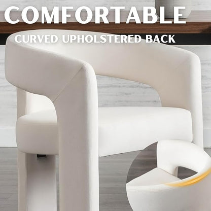 Modern Barrel Dining Chairs Set of 4, Velvet Upholstered Accent Side Chair with Arms Comfy Makeup Vanity Chairs, Dining Living Room Kitchen Chairs, Beige