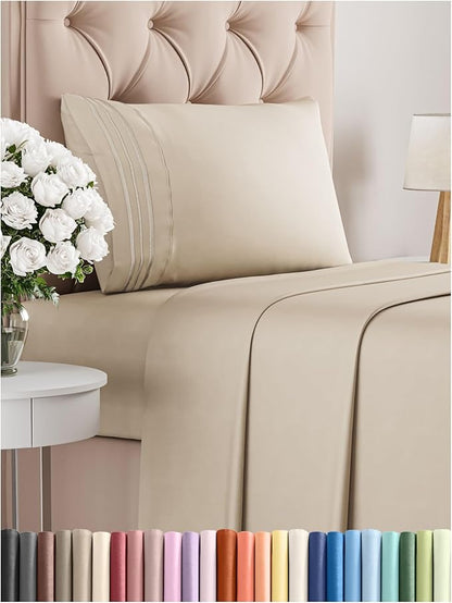 Twin Size 3 Piece Sheet Set - Comfy Breathable & Cooling Bed Sheets Set - Hotel Luxury Bedding for Women, Men, Kids, Teens, Boys & Girls - Deep Pockets, Ultra-Soft and Wrinkle Free - Oeko-Tex - Wheat