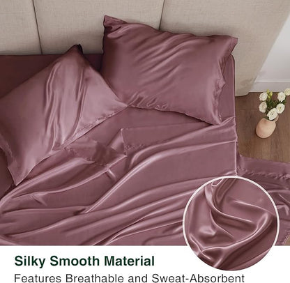Love's cabin Twin Satin Sheets Sets - 3 Piece Rose Taupe Silky Bed Sheets with Deep Pockets, Luxury Silk Feel Satin Twin Size Sheet Set Bedding Set (1 Flat Sheet,1 Fitted Sheet,1 Pillow case)