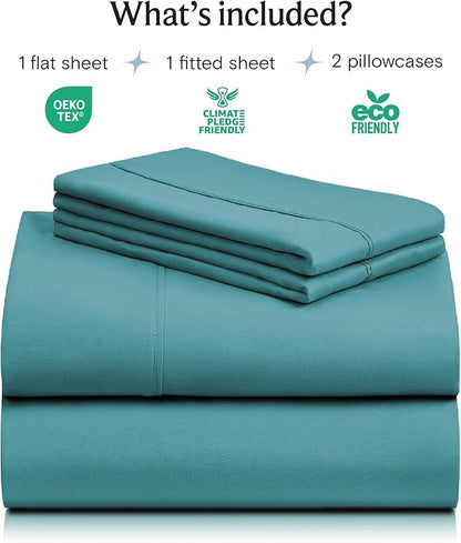 LuxClub 4 PC California King Sheet Set, Breathable Luxury Bed Sheets, Deep Pockets Wrinkle Free Cooling Sheets Machine Washable Hotel Bedding Silky Soft - Teal Cal King