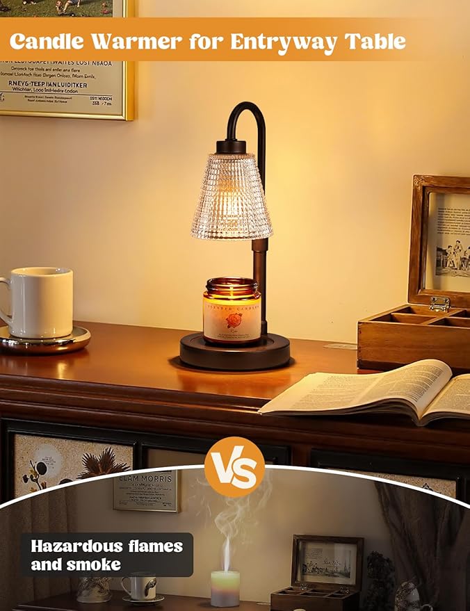 Innqoo Brown Candle Warmer Lamp with Timer, Dimmable Candle Warmer for Jar Candles, Height Adjustable Wax Melts Warmer, Birthday Gifts for Women Mom, House Warming Gifts New Home Decor