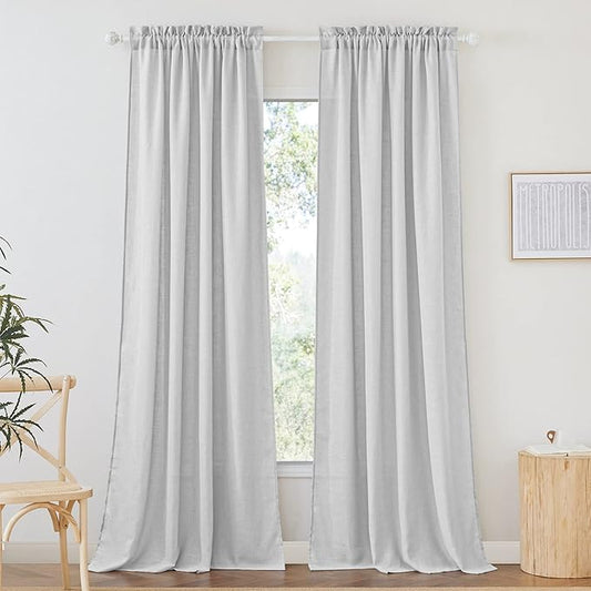 RYB HOME Semi Sheer Curtains 84 inches Long, Linen Texture Wave Fabric Privacy Sheer Window Curtains for Living Room Bedroom Dining, Dove Grey, Wide 52 x Long 84 inch per Panel, 2 Panels