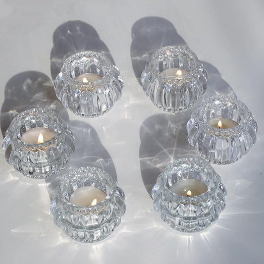 Woho Clear Votive Candle Holders Set of 6,Tealight Candle Holder Bulk for Wedding Party, Glass Tea Lights Candle Holder for Table Centerpiece, Christmas Decor