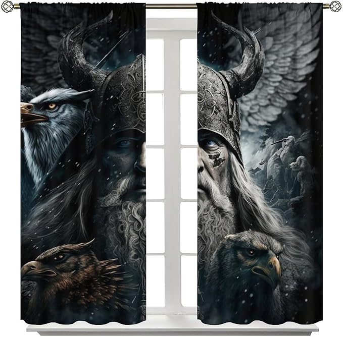 Fantasy Norse Viking Curtains - Cool Gothic Vintage Vikings Mystical Symbol Eagle Thermal Insulated Blackout Curtains - Rod Pocket Window Treatment Drapes for Bedroom 2 Panels 45L x 21W