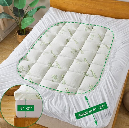 Bamboo_Viscose Mattress Topper King Size, Cooling Extra Thick Breathable Mattress pad, 8-21”Deep Pocket Soft Quilted Fitted Mattress Cover with Down Alternative Fill