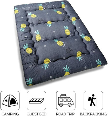 MAXYOYO Grey Pineapple Japanese Floor Futon Mattress, Tatami Mat Portable Camping Mattress Kids Sleeping Pad Foldable Roll Up Floor Lounger Couch Bed, King Size
