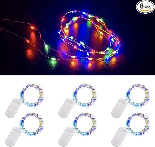 Fairy Lights Battery Operated, 6-Pack Mini String Lights, 20 LED 7ft Twinkle Firefly Starry Lights for DIY Craft Mason Jar Bedroom Wedding Party Table Christmas Decoration (Colorful)