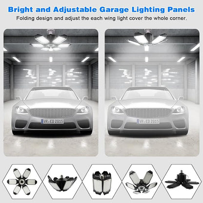 Garage Lights - 2Pack Super Bright 32000LM LED Garage Ceiling Light 6500K LED Shop Light w/ 6 Deformable Panels Screw in E26/E27 Socket Light Bulbs for Workshop Storage Warehouse Attic