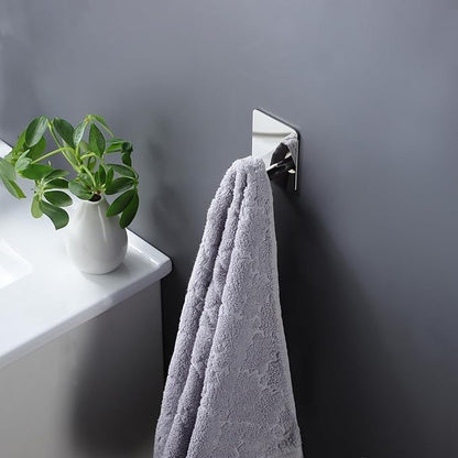 DELITON Towel Hooks for Bathrooms - 4 Pack Wall Hooks for Hanging Heavy Duty Adhesive Command Hooks for Coat Robe, Waterproof Shower Hooks Stainless Steel Mirror, Silver