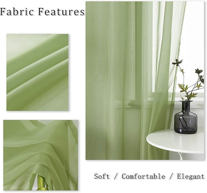 DUALIFE Sage Green Sheer Curtains 63 Inch Length for Kitchen 2 Panels Set with Grommet Window Treatments for Living Room Bathroom Dining Room St Patric Day Decor 52X63 Inches Long(Light Green)