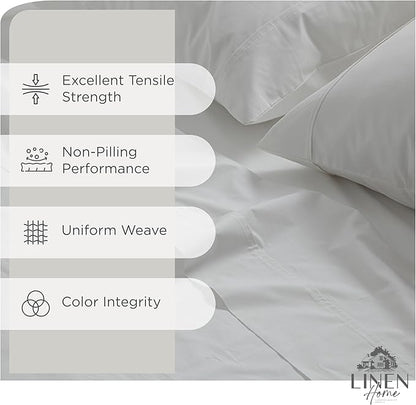 Linen Home 100% Cotton Percale Sheets California King Size, White, Deep Pocket, 4 Pieces Set - 1 Flat, 1 Deep Pocket Fitted Sheet and 2 Pillowcases, Crisp Cool and Strong Bed Linen