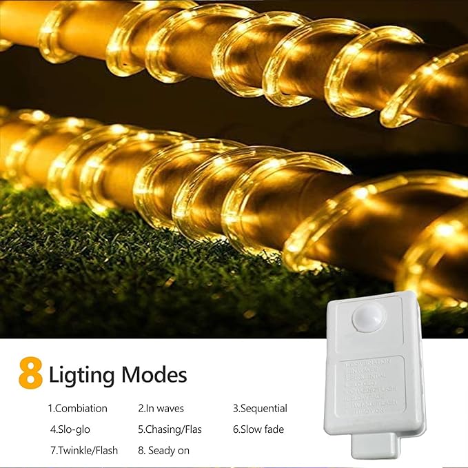 100ft LED Rope Lights Outdoor, 720 LED Connectable and Flexible Tube Lights with 8 Modes, Waterproof LED Rope Lighting for Garden, Patio, Pool, Bedroom, Party, Indoor Outdoor Decoration (Warm White)