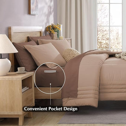 Monbix King Size Comforter Set - 7 Pieces Bed in a Bag King, Rust Pink Bedding Sets with Comforter, All Seasons Down Alternative Comforter Bed Set with Sheets, Pillowcases & Shams