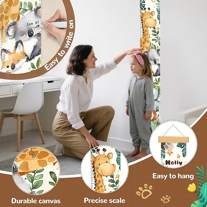 Personalized Wooden Forest Animal Tree Growth Chart, Canvas Height Growth Chart for Baby, Kids Measuring Chart for Wall, Kids Room Wall Decor, Removable & Waterproof Growth Chart Ruler