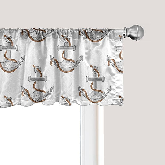 Ambesonne Vintage Nautical Tattoo Window Valance Pack of 2, Repetitive Anchor and Motif Maritime Pattern, Rod Pocket Curtain Valances for Kitchen Bedroom, 42" X 18", Pale Cinnamon Pale Grey
