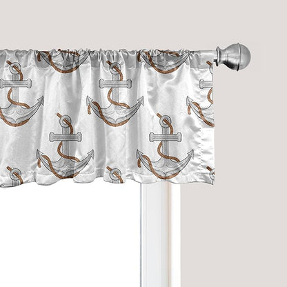 Ambesonne Vintage Nautical Tattoo Window Valance, Repetitive Anchor and Motif Maritime Pattern, Curtain Valance for Kitchen Bedroom Decor with Rod Pocket, 42" x 12", Pale Cinnamon Pale Grey