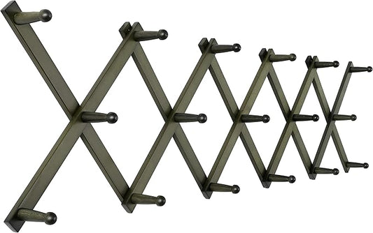 SKOLOO Hat Rack for Wall with 17 Hooks, Solid Wooden, Modern, Expandable Coat Rack Wall Mount for Coats, Hats, Bags, Baseball Caps, Dark Walnut Color