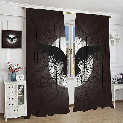 Cool Raven Print Curtains for Bedroom - Vintage Nordic Viking Theme Dead Tree Crow Full Moon Window Drapes,Energy Saving Thermal Insulated Rod Pocket Bedroom Blackout Curtains 2 Panels 54L x 21W