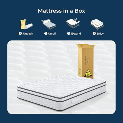 Vesgantti King Mattress 12 Inch, Fiberglass-Free | Cool Sleep Hybrid Mattress in a Box - Memory Foam & Pocket Springs, Ergonomic Design, Pressure Relief, Medium Firm Feel, 76"×80"×12"