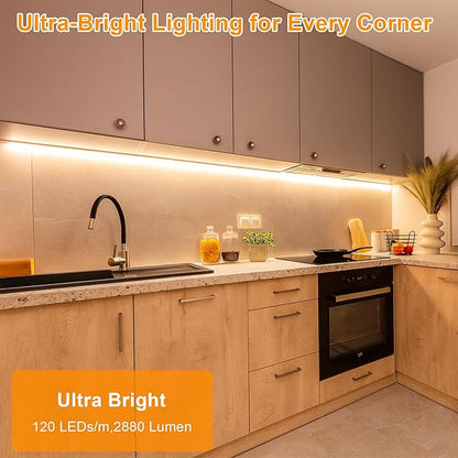 maylit Under Cabinet Strip Lighting Plug in 72in, Ultra Bright Small LED Light Bar, 2700K Warm White, Wired Lights for Kitchen Cabinet, Counter, Workbench, Desk, Closet, Shelf, Indoor