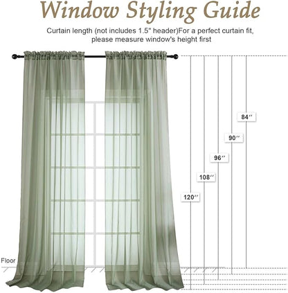 OVZME Sheer Sage Green Curtains 108 Inches Long 2 Panels Set, 59 Inch Extra Wide Lightweight Airy Sage Green Sheer Curtain for Living Room Bedroom, Filmy Voile Rod Pocket, 59Wx108L Inches
