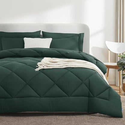 CozyLux Full Size Comforter Sets Forest Green - 7 Pieces Bed in a Bag Full, Luxury Soft Bed Set for All Seasons, Bedding Set with Down Alternative Comforter, Sheets, Pillowcases & Shams